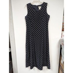 Koret Sleeveless Dress Size 12 Navy Blue White Polka Dot Lined